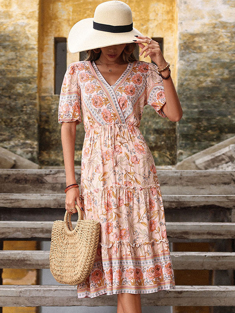 Summer Long Dress V Neck Print Floral