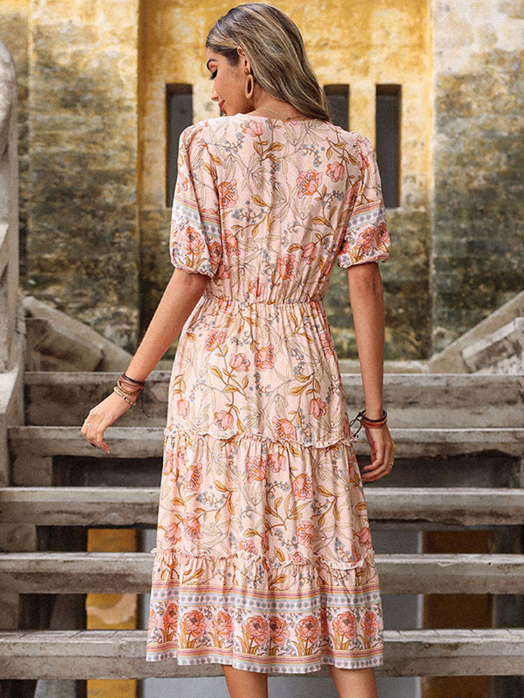 Summer Long Dress V Neck Print Floral