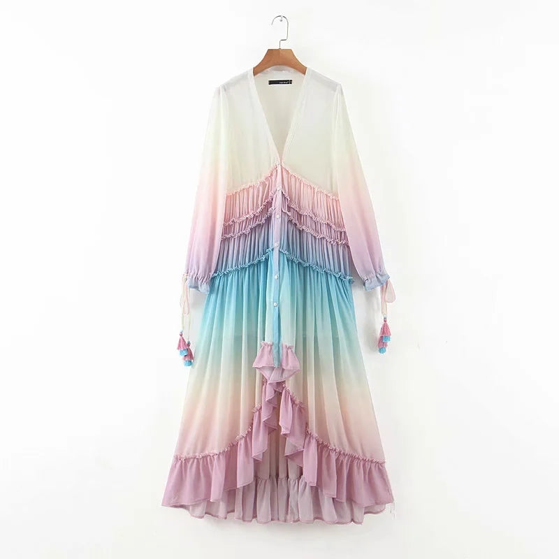 Bohemian Dress Printing Gradient Elegant Maxi Dress