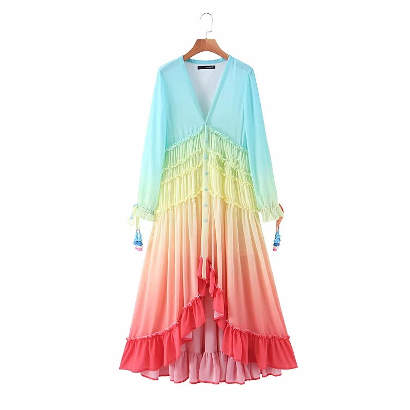 Bohemian Dress Printing Gradient Elegant Maxi Dress