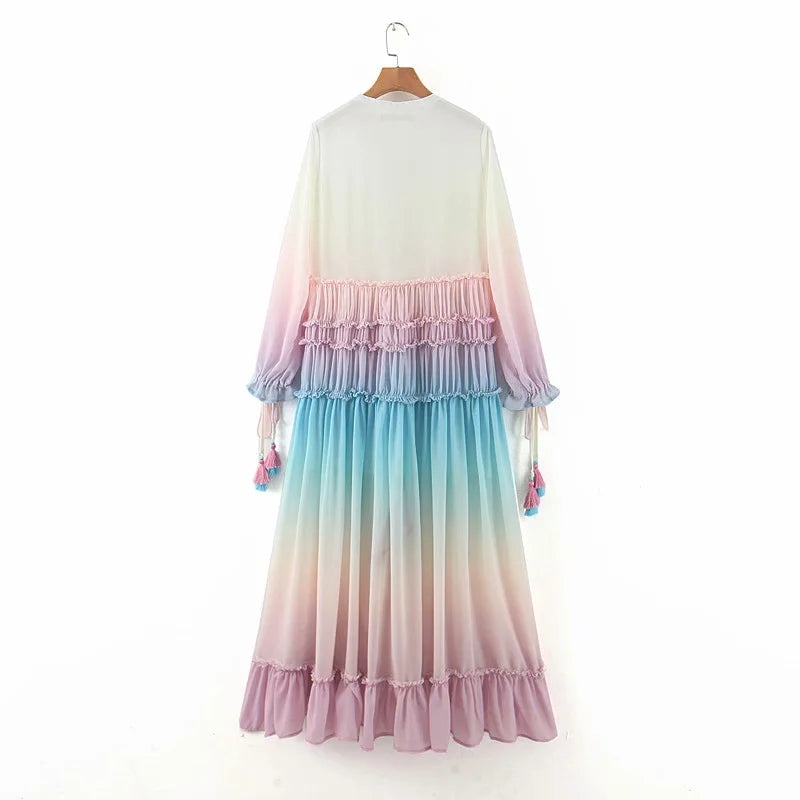 Bohemian Dress Printing Gradient Elegant Maxi Dress